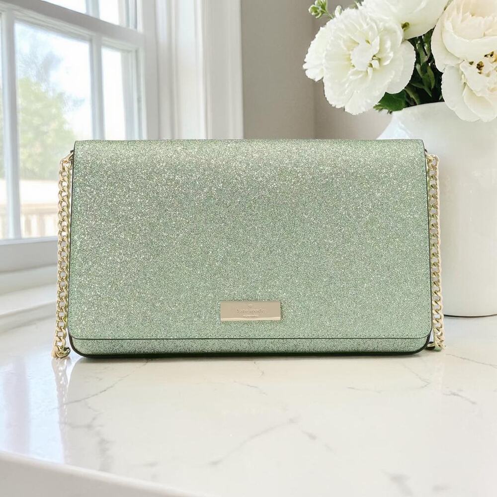 Kate Spade Kenzie Glitter Small Convertible Crossbody Purse Seawater Green KK330